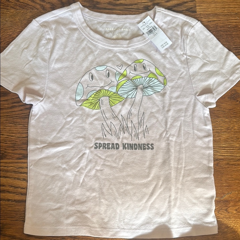 American Eagle Light Purple T-Shirt with Slogan